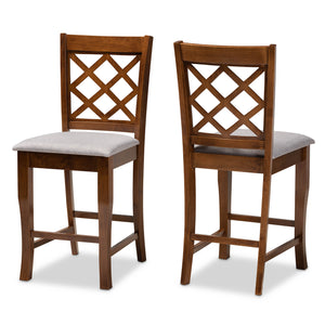 Baxton Studio Aria Modern and Contemporary Grey Fabric Upholstered and Walnut Brown Finished Wood 2-Piece Counter Height Pub Chair Set