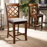 Baxton Studio Aria Modern and Contemporary Grey Fabric Upholstered and Walnut Brown Finished Wood 2-Piece Counter Height Pub Chair Set