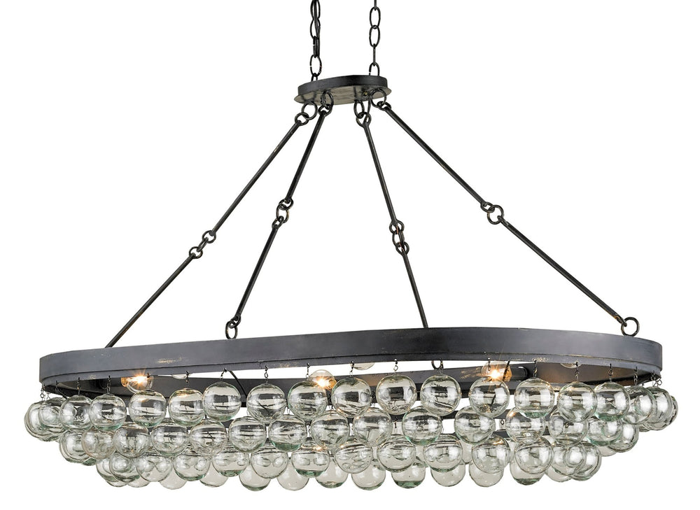 Balthazar Oval Chandelier: Elegant Wrought Iron & Glass Design with French Black Finish for Dining Spaces