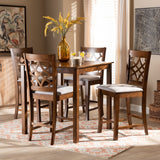 Nisa Modern and Contemporary Grey Fabric Upholstered Walnut Brown Finished Wood 5-Piece Pub Set
