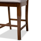 Nisa Modern and Contemporary Grey Fabric Upholstered and Walnut Brown Finished Wood 2-Piece Counter Stool Set