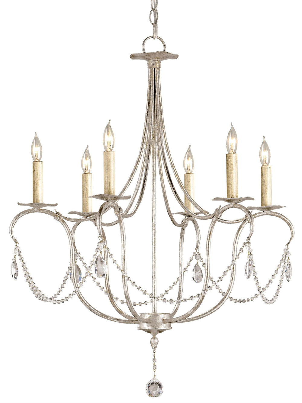 Crystal Lights Silver Small Chandelier - Stunning Wrought Iron and Crystal Design for Elegant Spaces