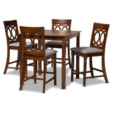 Verina Modern and Contemporary Grey Fabric Upholstered Walnut Brown Finished 5-Piece Wood Pub Set