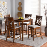 Verina Modern and Contemporary Grey Fabric Upholstered Walnut Brown Finished 5-Piece Wood Pub Set