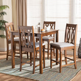 Darcie Modern and Contemporary Grey Fabric Upholstered and Walnut Brown Finished Wood 5-Piece Pub Set