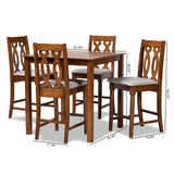 Darcie Modern and Contemporary Grey Fabric Upholstered and Walnut Brown Finished Wood 5-Piece Pub Set