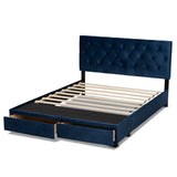 Baxton Studio Caronia Modern and Contemporary Navy Blue Velvet Fabric Upholstered 2-Drawer Queen Size Platform Storage Bed