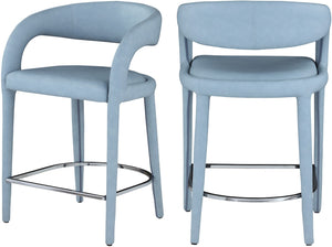 Sylvester Faux Leather / Metal / Engineered Wood / Foam Contemporary Light Blue Faux Leather Stool - 23.5" W x 22" D x 37.5" H