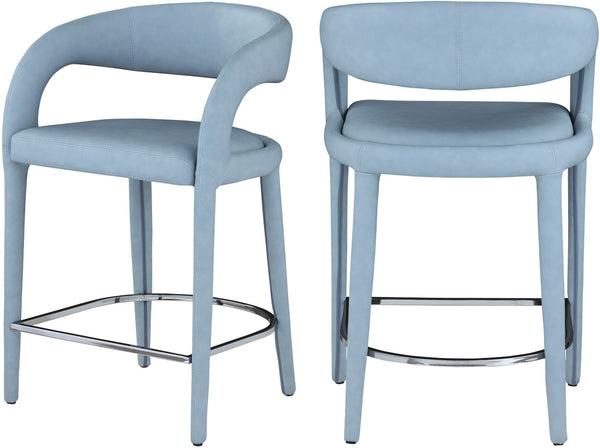 Sylvester Faux Leather / Metal / Engineered Wood / Foam Contemporary Light Blue Faux Leather Stool - 23.5" W x 22" D x 37.5" H