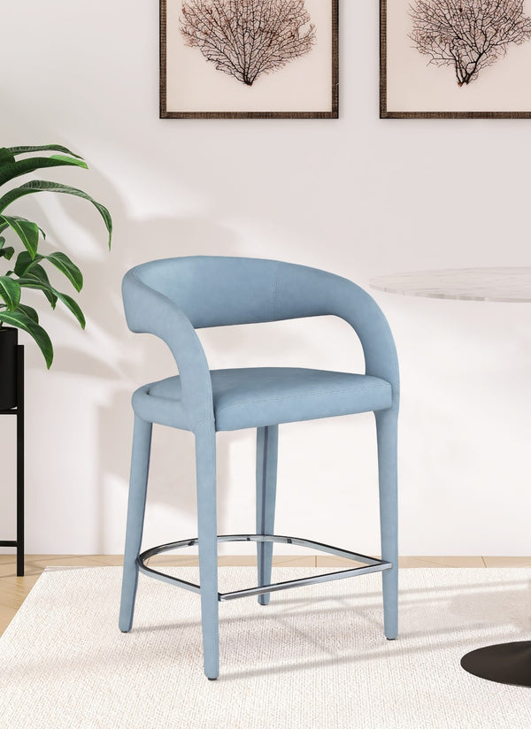 Sylvester Faux Leather / Metal / Engineered Wood / Foam Contemporary Light Blue Faux Leather Stool - 23.5" W x 22" D x 37.5" H