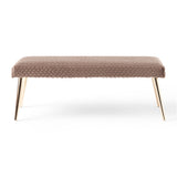 Capernaum Patterned Faux Fur Bench, Taupe and Gold Finish Noble House