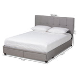 Baxton Studio Netti Light Grey Fabric Upholstered 2-Drawer Queen Size Platform Storage Bed