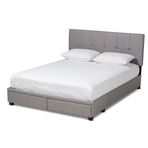 Baxton Studio Netti Light Grey Fabric Upholstered 2-Drawer Queen Size Platform Storage Bed