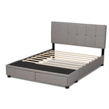 Baxton Studio Netti Light Grey Fabric Upholstered 2-Drawer Queen Size Platform Storage Bed