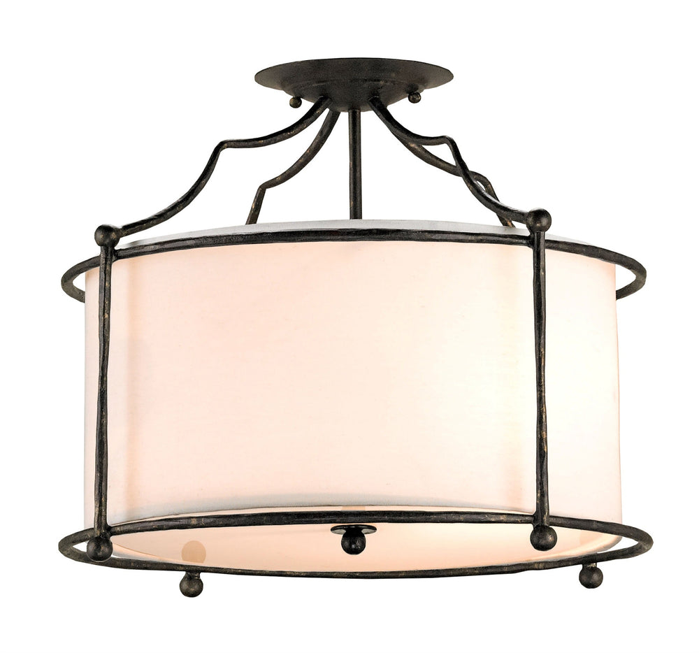 Cachet Pendant Light Fixture - Elegant Wrought Iron with Off-White Linen Shade & Mayfair Finish