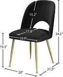 Logan Velvet / Metal / Engineered Wood / Foam Contemporary Black Velvet Dining Chair - 19.5" W x 22" D x 34" H