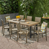 Noble House Galleon Outdoor Acacia Wood 8 Seater Dining Set, Gray