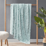 Zuri Glam/Luxury 100% Polyester Solid Brushed Long Fur Throw in Aqua