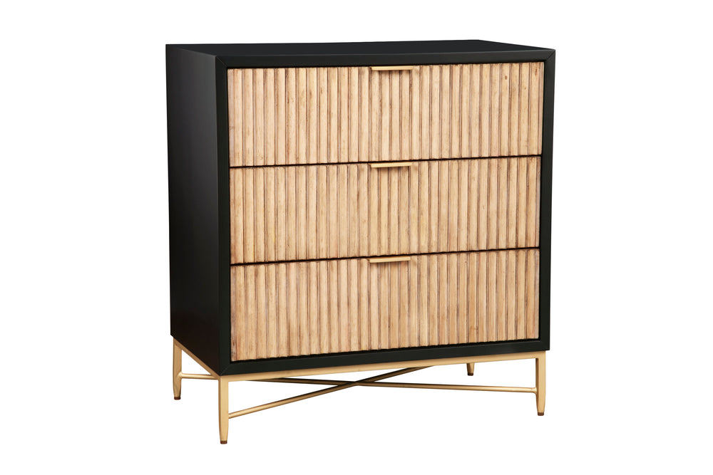 Larsen Small Chest in Black & Natural - Mahogany, Gold Accents, Felt Lined Drawer & Stylish Design