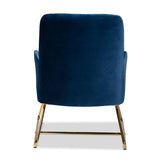 Baxton Studio Sennet Glam and Luxe Navy Blue Velvet Fabric Upholstered Gold Finished Armchair