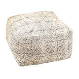 Casual Ink Block Pattern Pouf - Bohemian Cream and Black Accent Stool for Versatile Seating Options