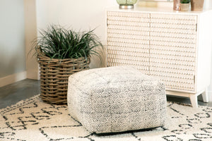 Casual Ink Block Pattern Pouf - Bohemian Cream and Black Accent Stool for Versatile Seating Options