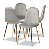 Elyse Glam and Luxe Velvet Fabric Upholstered Gold Finished 4-Piece Metal Dining Chair Set