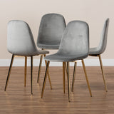 Baxton Studio Elyse Glam and Luxe Grey Velvet Fabric Upholstered Gold Finished 4-Piece Metal Dining Chair Set