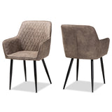 Belen Modern and Contemporary Grey and Brown Imitation Leather Upholstered 2-Piece Metal Dining Chair Set