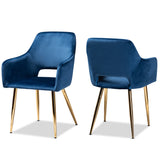 Germaine Glam and Luxe Navy Blue Velvet Fabric Upholstered Gold Finished 2-Piece Metal Dining Chair Set