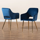 Baxton Studio Germaine Glam and Luxe Navy Blue Velvet Fabric Upholstered Gold Finished 2-Piece Metal Dining Chair Set