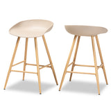 Mairi Modern and Contemporary Beige Plastic and Wood Finished 2-Piece Counter Stool Set