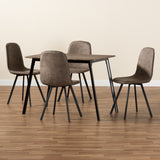 Filicia Modern Transitional Grey Faux Leather Effect Fabric Upholstered and Black Metal 5-Piece Dining Set