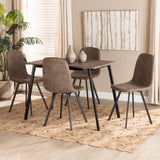 Filicia Modern Transitional Grey Faux Leather Effect Fabric Upholstered and Black Metal 5-Piece Dining Set