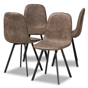 Baxton Studio Filicia Modern and Contemporary Grey and Brown Imitation Leather Upholstered 4-Piece Metal Dining Chair Set Set