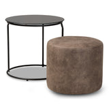 Baxton Studio Kira Modern and Contemporary Black with Grey and Brown 2-Piece Nesting Table and Ottoman Set