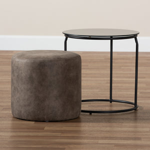 Baxton Studio Kira Modern and Contemporary Black with Grey and Brown 2-Piece Nesting Table and Ottoman Set