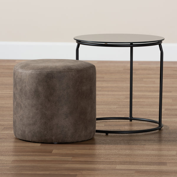 Baxton Studio Kira Modern and Contemporary Black with Grey and Brown 2-Piece Nesting Table and Ottoman Set