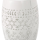 Ruby Outdoor 12" Lace Cut Iron Side Table, White Noble House