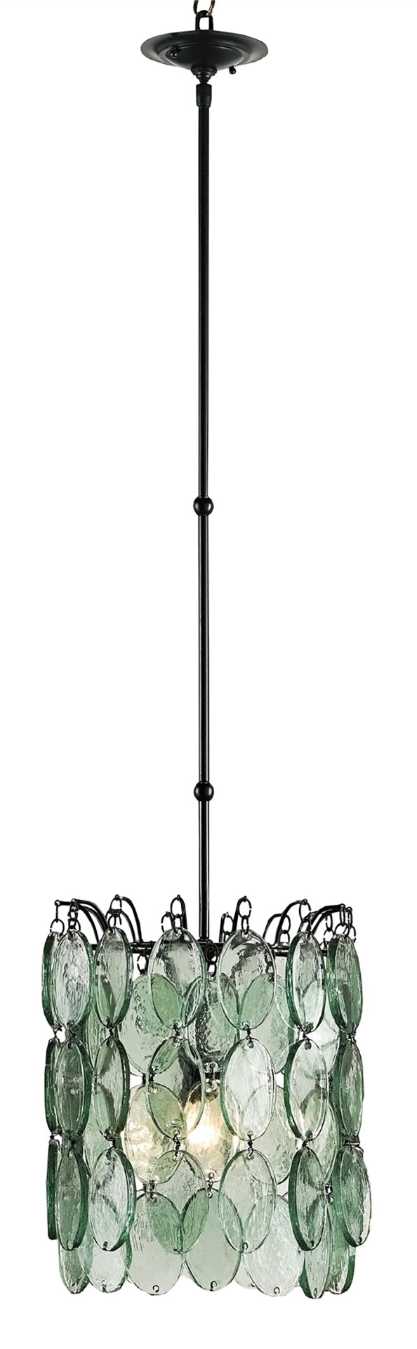 Airlie Pendant Light - Recycled Glass & Wrought Iron, Adjustable Height, Satin Black Finish, Unique Design