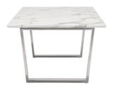 Zuo Modern Atlas Composite Stone, Stainless Steel Modern Commercial Grade Coffee Table White, Silver Composite Stone, Stainless Steel