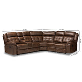 Baxton Studio Vesa Modern and Contemporary Brown Leather-Like Fabric Upholstered 6-Piece Sectional Recliner Sofa with 2 Reclining Seats 