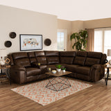 Baxton Studio Vesa Modern and Contemporary Brown Leather-Like Fabric Upholstered 6-Piece Sectional Recliner Sofa with 2 Reclining Seats 