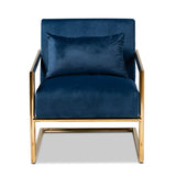Baxton Studio Mira Glam and Luxe Navy Blue Velvet Fabric Upholstered Gold Finished Metal Lounge Chair