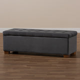 Baxton Studio Roanoke Modern and Contemporary Grey Velvet Fabric Upholstered Grid-Tufted Storage Ottoman Bench