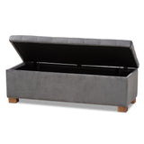 Baxton Studio Roanoke Modern and Contemporary Grey Velvet Fabric Upholstered Grid-Tufted Storage Ottoman Bench