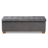 Baxton Studio Roanoke Modern and Contemporary Grey Velvet Fabric Upholstered Grid-Tufted Storage Ottoman Bench