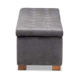 Baxton Studio Roanoke Modern and Contemporary Grey Velvet Fabric Upholstered Grid-Tufted Storage Ottoman Bench