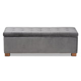 Baxton Studio Roanoke Modern and Contemporary Grey Velvet Fabric Upholstered Grid-Tufted Storage Ottoman Bench