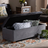 Baxton Studio Roanoke Modern and Contemporary Grey Velvet Fabric Upholstered Grid-Tufted Storage Ottoman Bench